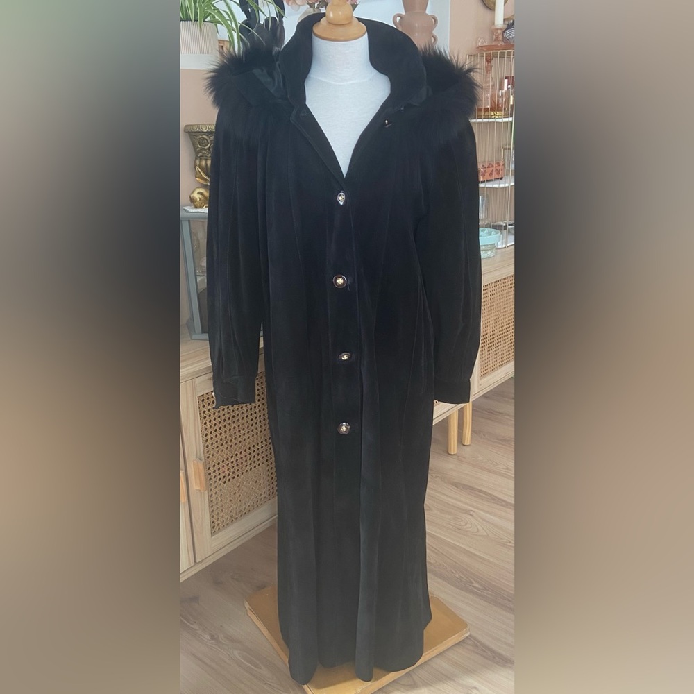 Luxurious Black Suede and Fur Women's XLong  Coat